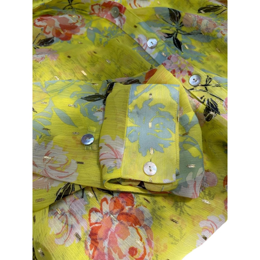 Fig & Flower neon green flowered sheer long sleeve blouse size Small - Picture 4 of 8